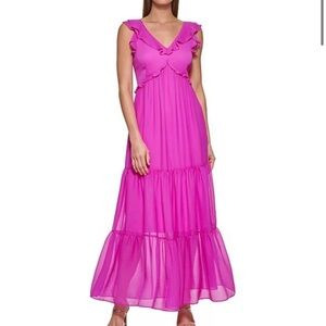 DKNY Elegant Pink Ruffle Maxi Dress